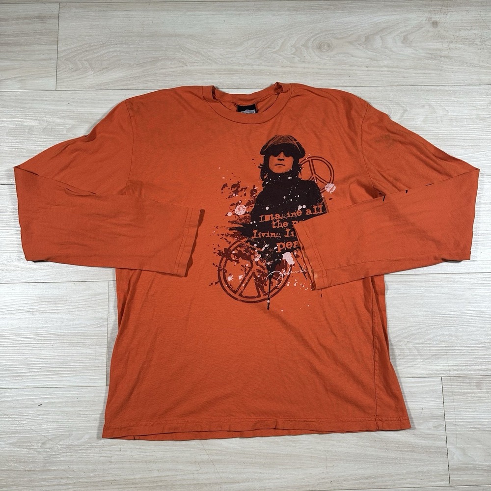 John Lennon Imagine Music Graphic Print L/S Shirt Orange Winterland Mens M